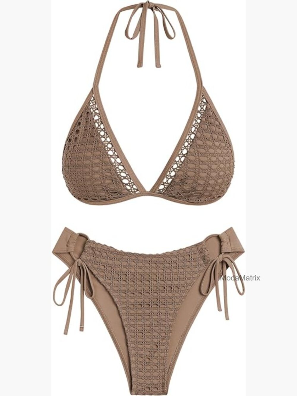Halter Triangle Bikini Set Crochet Boho Swimsuit Tie Side Two Piece